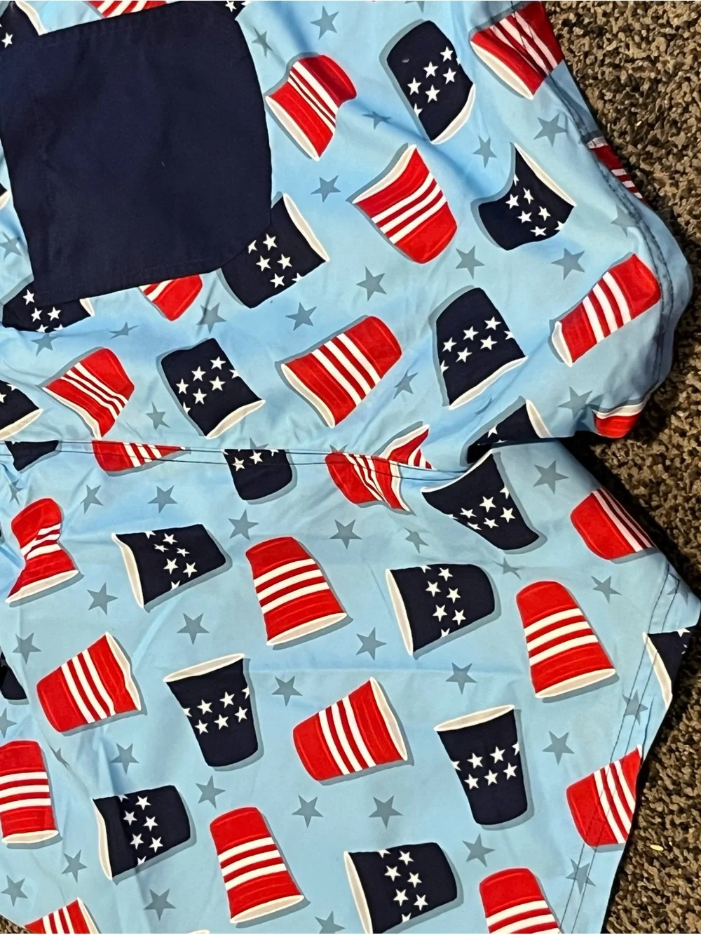 Men's Light Blue Patriotic Print Swim Trunks
